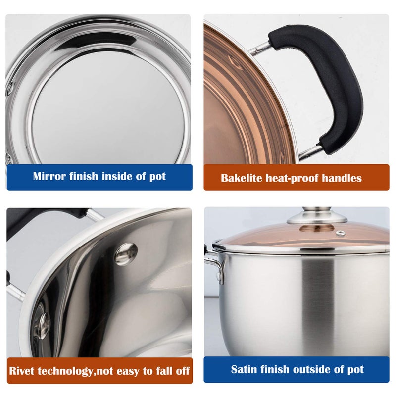 P&P CHEF 3 Qt Stockpot with Lid, Stainless Steel Cooking Stock Pot for Soup, Heat-Proof Double Handles with Visible Lid, Dishwasher Safe & Healthy, 1-Ply Metal - Image 5